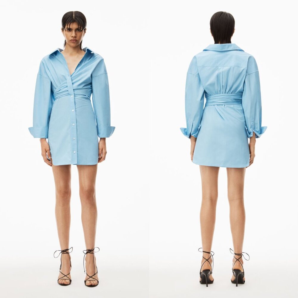 NWT Alexander Wang Button Up Dress In Compact Cotton In Light Blue